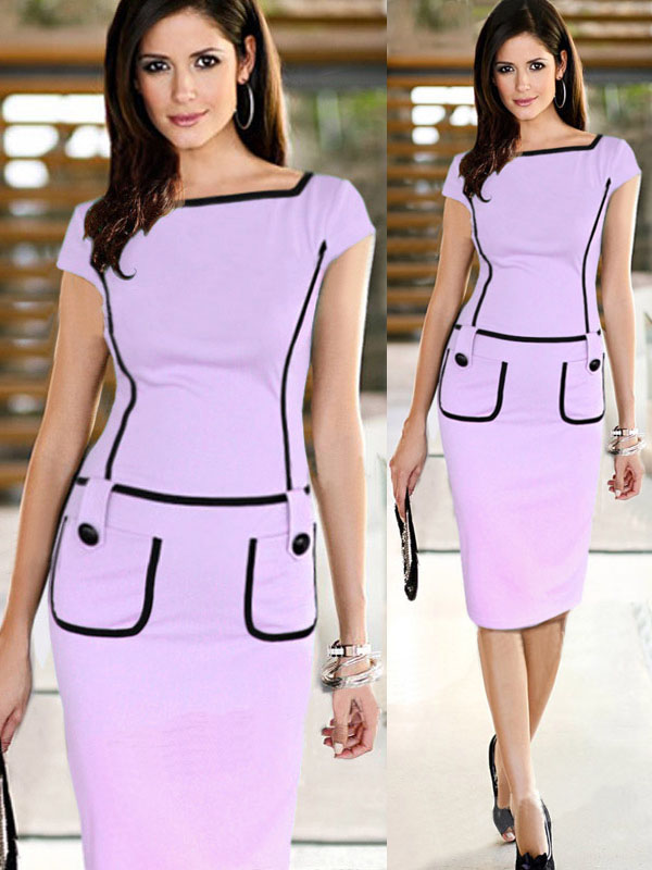 Elegant Women  Tight Short Sleeve Midi Dress Purple