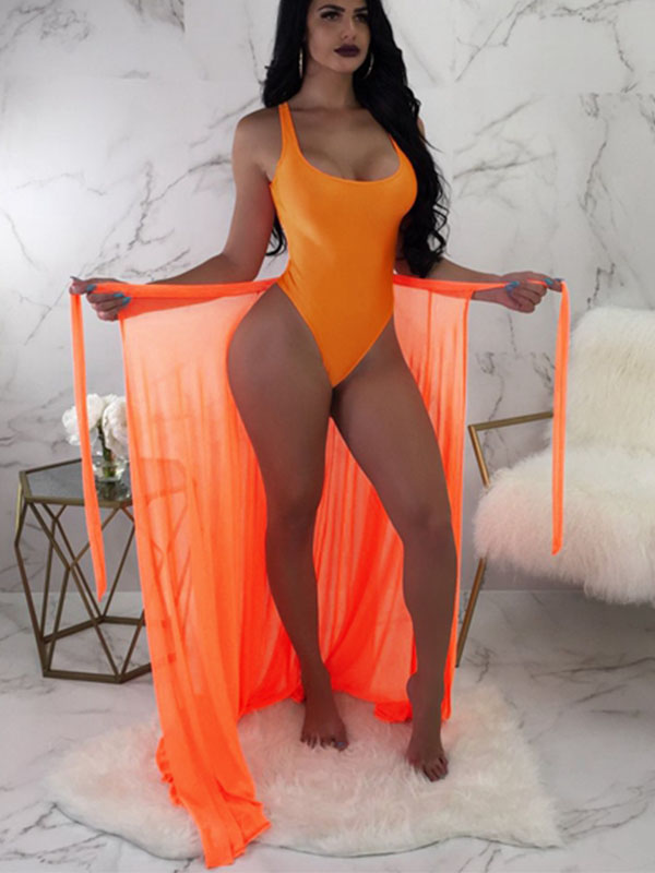 Women Sexy Swimwear with Gown Orange