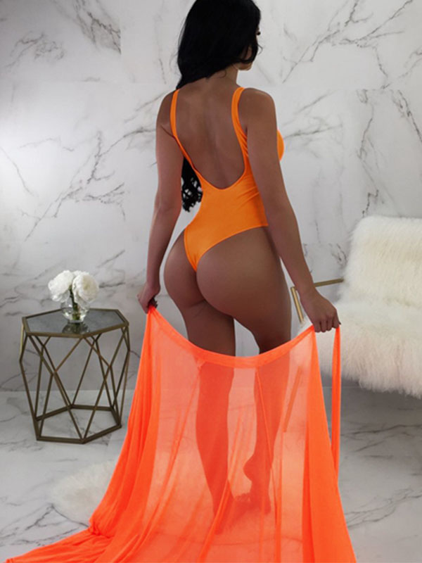 Women Sexy Swimwear with Gown Orange