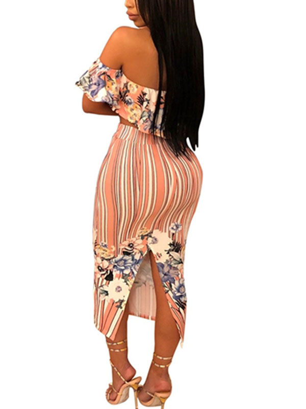 Women Tight Striped Two Pieces Summer Suit
