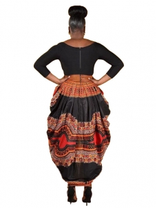 Women Retro Africa Pattern Long Sleeve Midi Dress