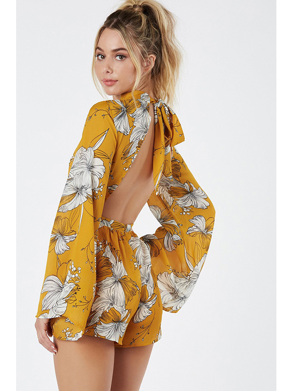 Chiffion Print Round Loose Overalls Jumpsuit