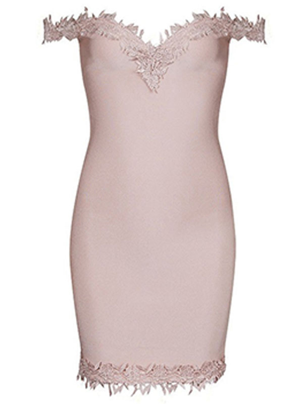 Elegant Solid Lace Bandage Dress Apricot