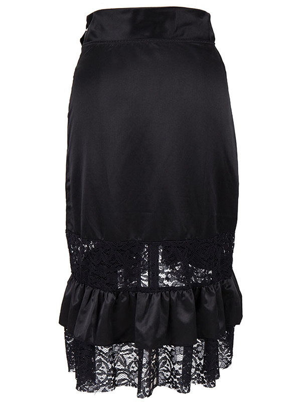 Fashion Lace Hem Midi Skirt Black