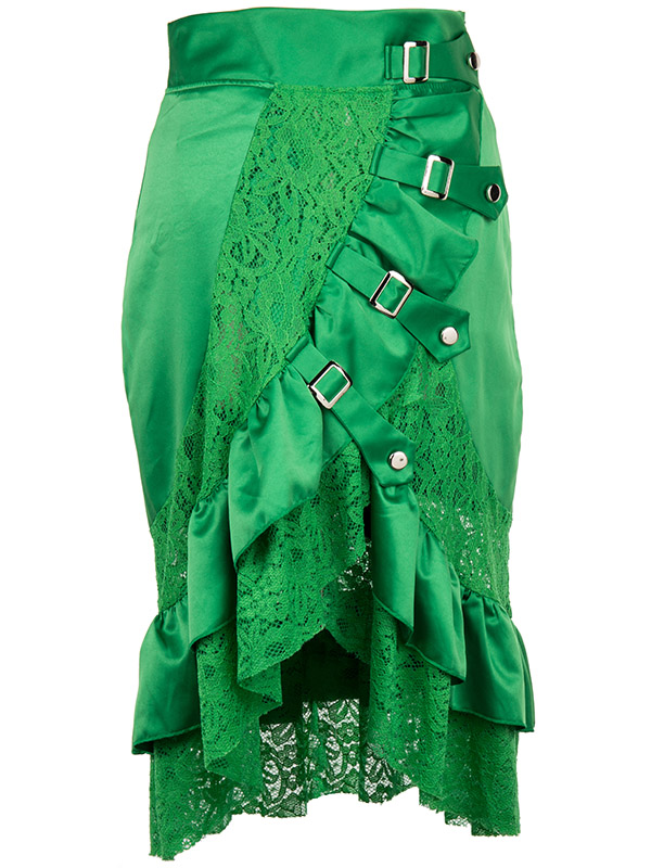 Fashion Lace Hem Midi Skirt Green