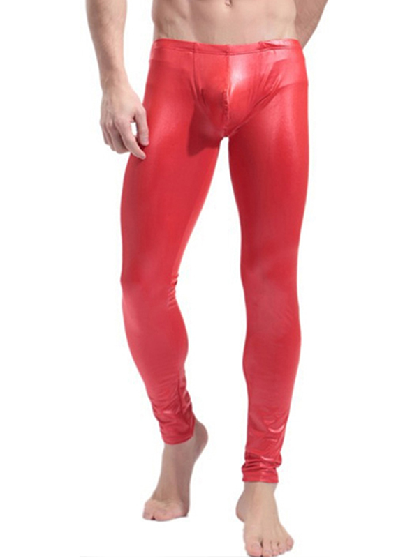Men Fitness Vinyl Lingerie Pants Red
