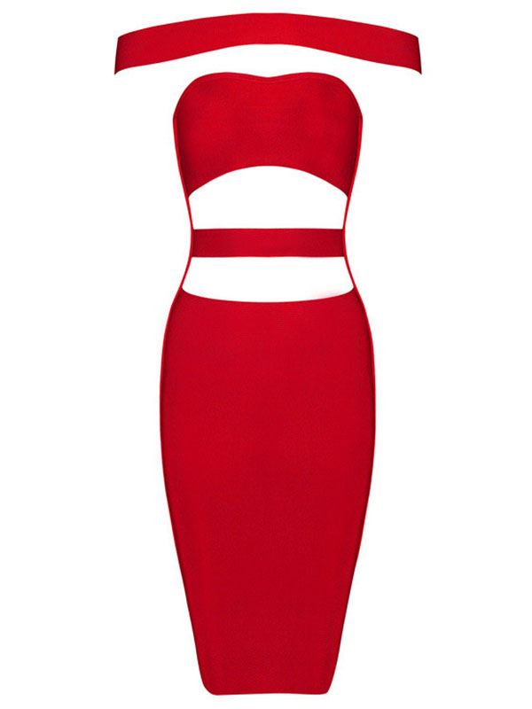 Sexy Cut Out Off Shoulder Bandage Dress Red