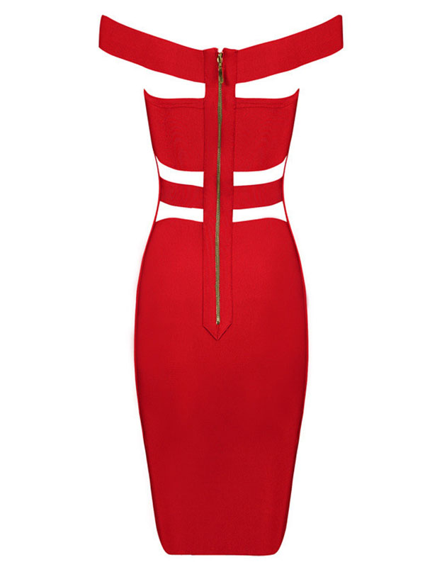 Sexy Cut Out Off Shoulder Bandage Dress Red