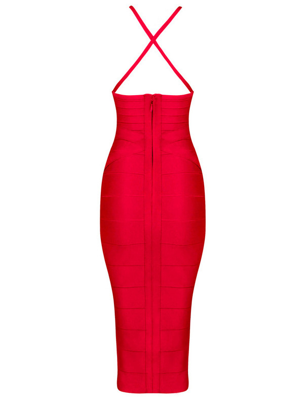 Sexy Deep V-neck Backless Bandage Bodycon Dress Red