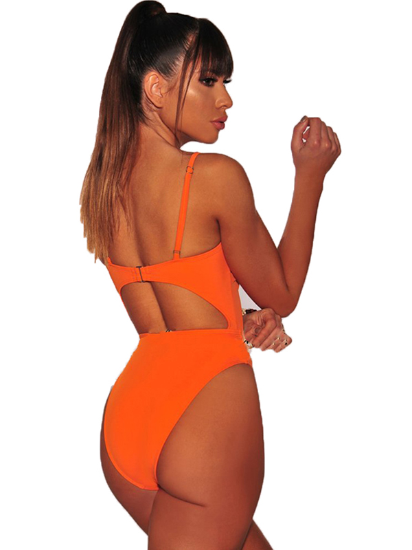 Sexy High Waist One Piece Swimwear Orange