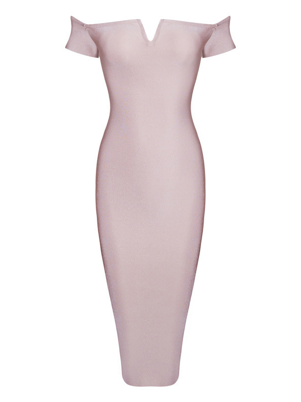 Sexy Off The Shoulder Buttocks Bodycon Dress Apricot