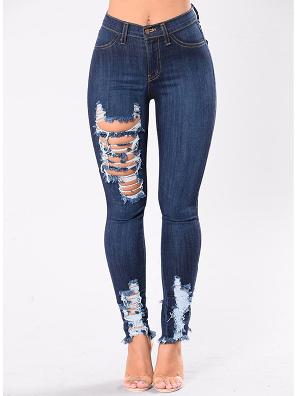 Women Hollow Out Tight Denim Jeans