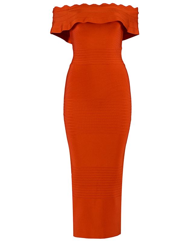 Women Off The Shoulder Bandage Dress Orange