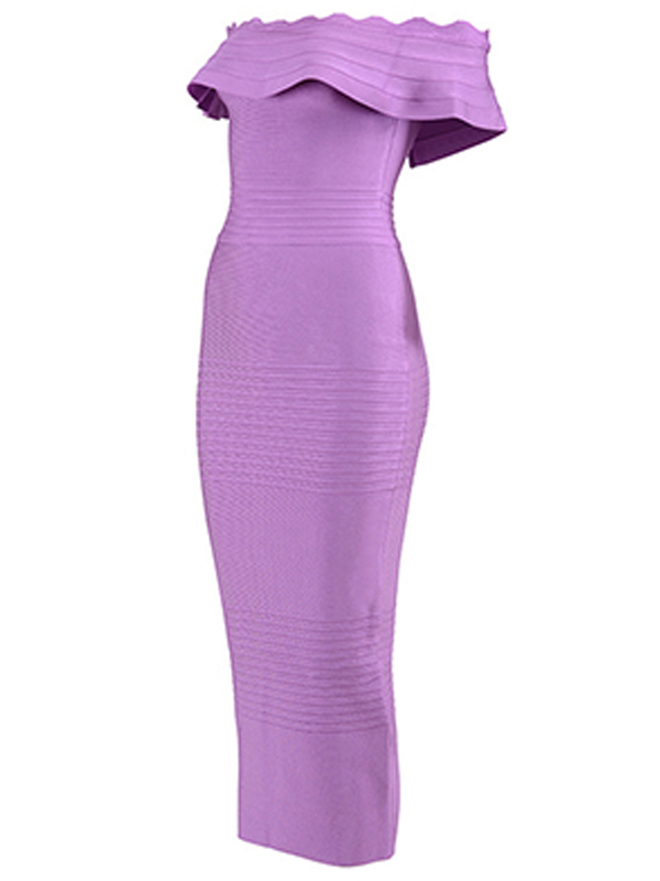 Women Off The Shoulder Bandage Dress Purple