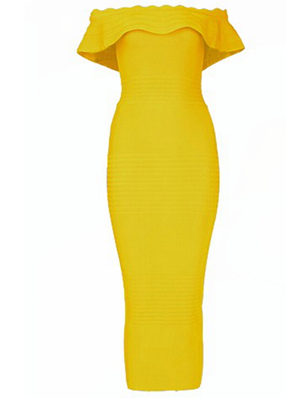 Women Off The Shoulder Bandage Dress Yellow 