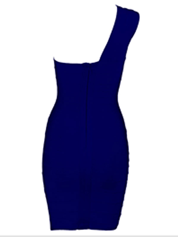 Women Sleeveless One-Shoulder Bandage Dress Blue
