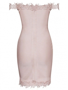 Elegant Solid Lace Bandage Dress Apricot