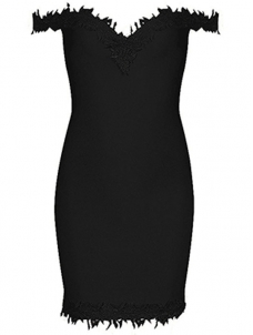 Elegant Solid Lace Bandage Dress Black
