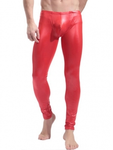Men Fitness Vinyl Lingerie Pants Red
