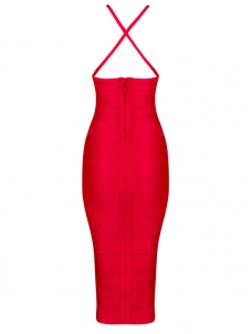 Sexy Deep V-neck Backless Bandage Bodycon Dress Red