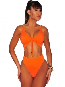 Sexy High Waist One Piece Swimwear Orange