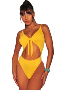 Sexy High Waist One Piece Swimwear Yellow