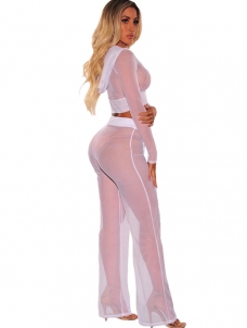 Sexy Lace See Through Pants Suit White 