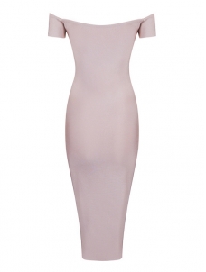Sexy Off The Shoulder Buttocks Bodycon Dress Apricot