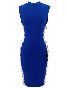 Side Hollow Out Sequin Midi Dress Blue