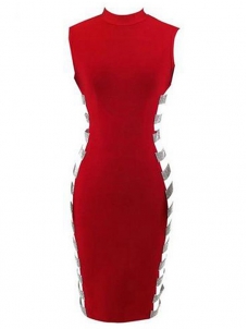 Side Hollow Out Sequin Midi Dress Red