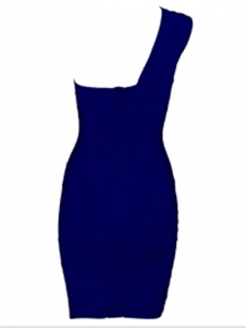 Women Sleeveless One-Shoulder Bandage Dress Blue