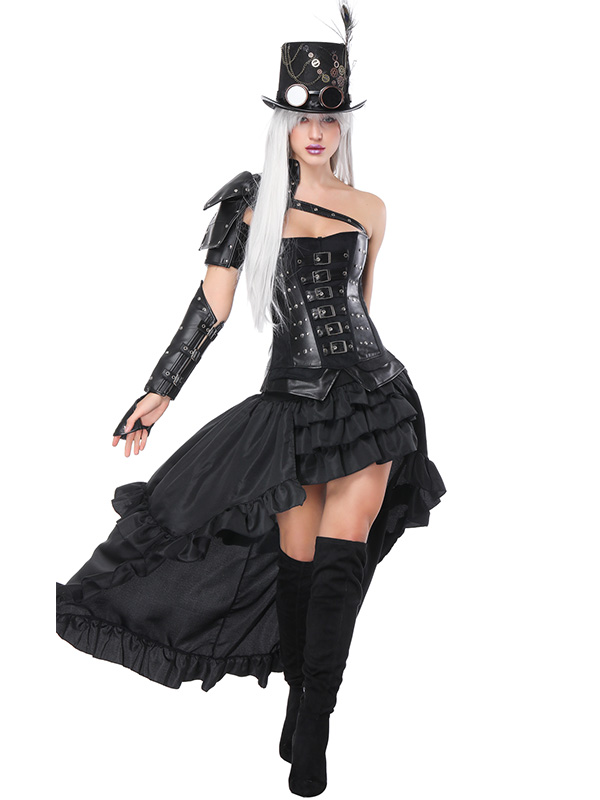 Steampunk Faux Leather Buckle Corset Dress 