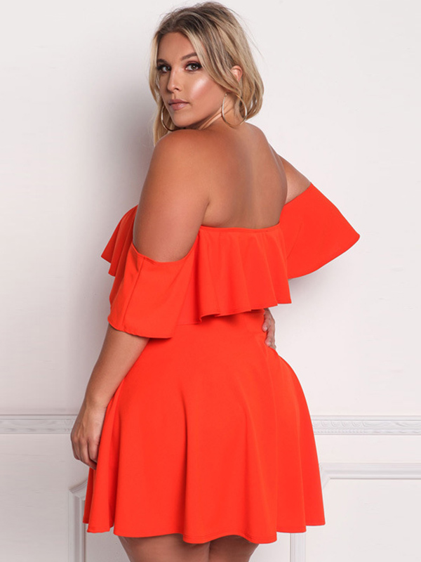 XL-3XL Off Shoulder Plus Size Dress Orange
