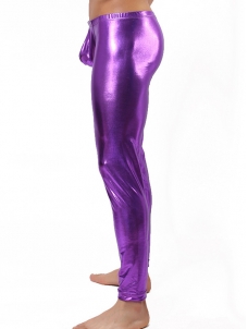 Men Fitness Vinyl Lingerie Pants Purple