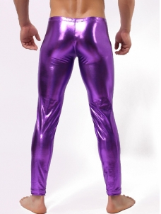 Men Fitness Vinyl Lingerie Pants Purple