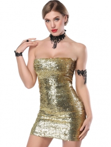 Sexy Off-shoulder Sequin Bodycon Dress Gold