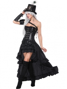Steampunk Faux Leather Buckle Corset Dress 
