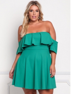 XL-3XL Off Shoulder Plus Size Dress Green