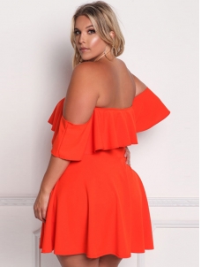 XL-3XL Off Shoulder Plus Size Dress Orange