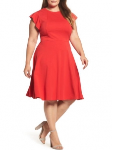 XL-4XL Casual Solid Knee Length Dress 