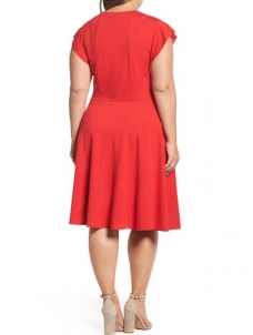XL-4XL Casual Solid Knee Length Dress 