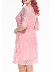 XL-8XL Plus Size Women Midi Dress Pink  