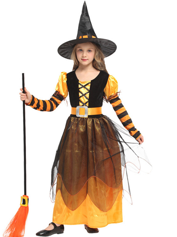 Child Witch Halloween Orange  Witch Costume