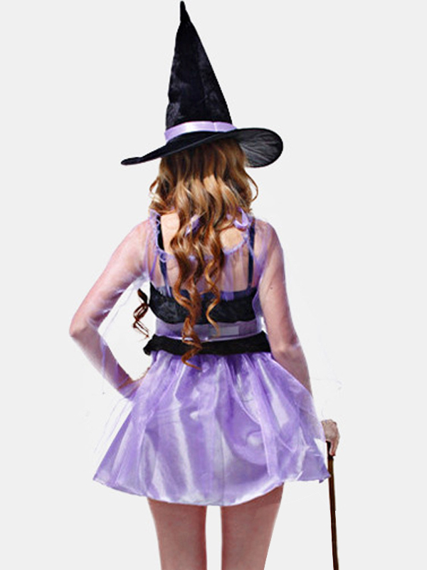 Girls Witch Halloween Costume with Hat Purple
