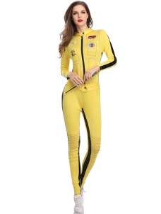 Fashion Women Yellow Jumpsuits Motorcycle Costume