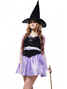 Girls Witch Halloween Costume with Hat Purple