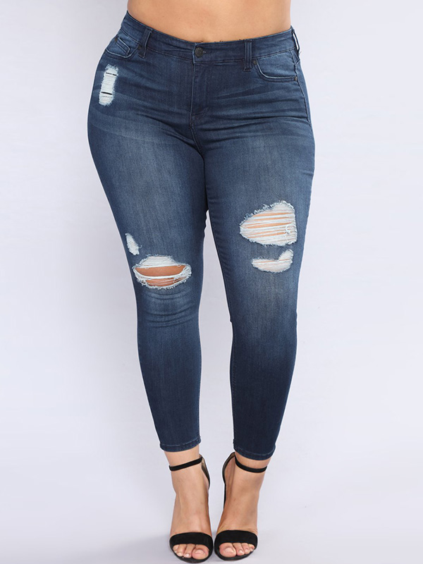  Fashion High Waisted Shredded Holes Brazilian Jean