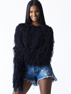 Women Fashion Knit Tassel Sweater Black