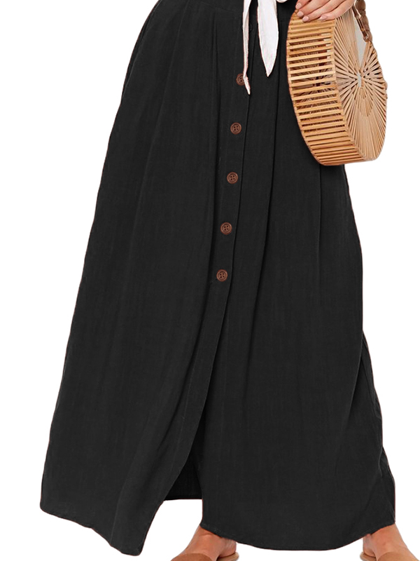 Beige Brown Black Buttoned Maxi Skirt