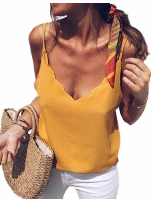 Best Scallop Queen Size V Neck Sling Top Plain Latest Fashion